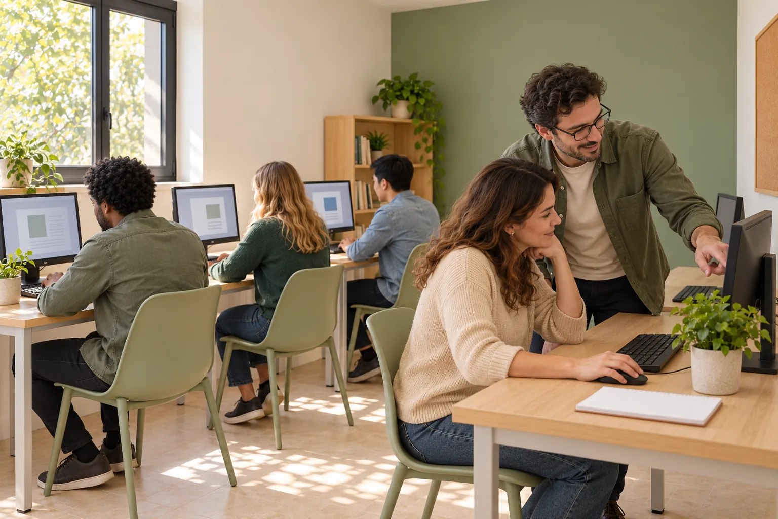 Practical computing class in a six-computer room