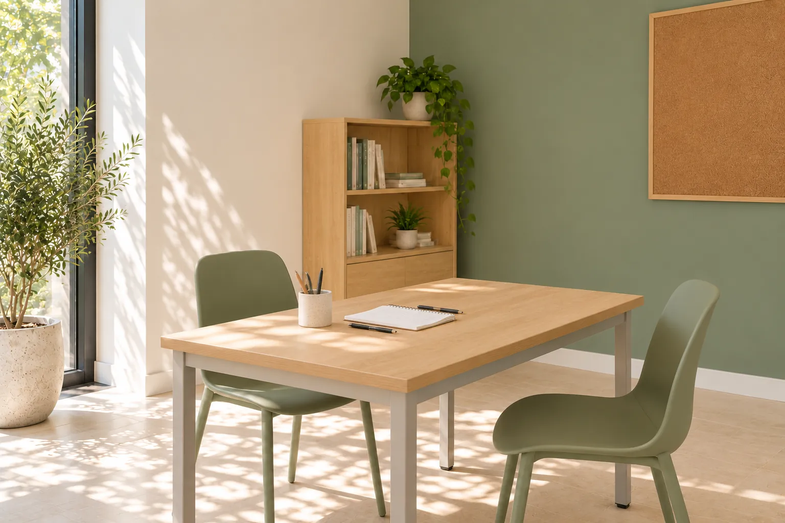 Small tutoring classroom with an oak table